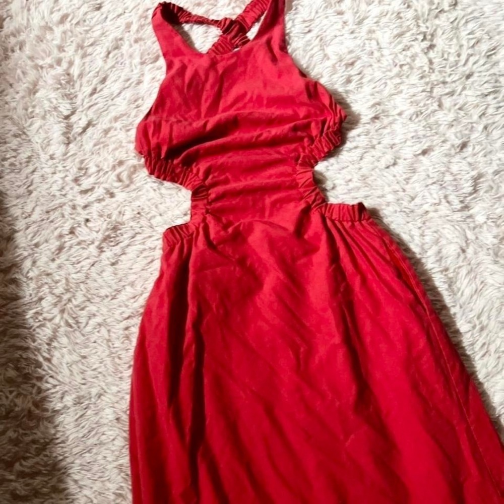ASTR The Label Open Back Linen-Blend Tiered Cutout Backless Maxi Dress Womens M - Picture 2 of 6